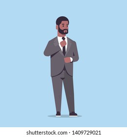 businessman in formal wear standing pose smiling male cartoon character african american business man office worker posing flat full length