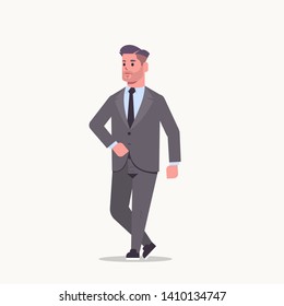 businessman in formal wear standing pose smiling male cartoon character business man office worker posing on white background flat full length