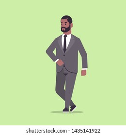 businessman in formal wear standing pose smiling male cartoon character african american business man office worker posing flat full length