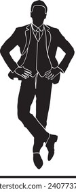 Businessman in formal winter outfit cartoon silhouette, Silhouette of handsome businessman in formal winter clothes