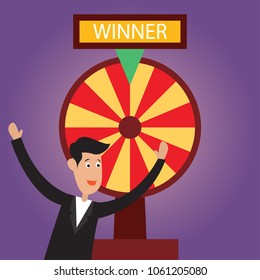 businessman with fortune wheel for gambling concept. vector illustration