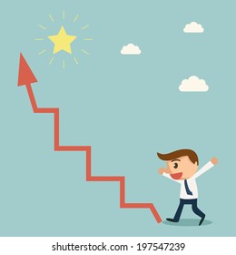 Businessman found arrow graph way to the star. Way to Success concept.