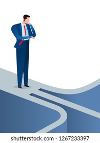 Businessman found an awful direction arrow guide and get confused. Business concept vector illustration.