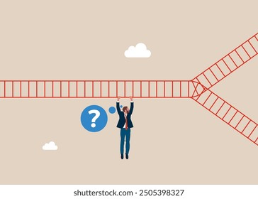 Businessman found crossroad to make decision. Determining the direction toward achieving targets. Flat vector illustration