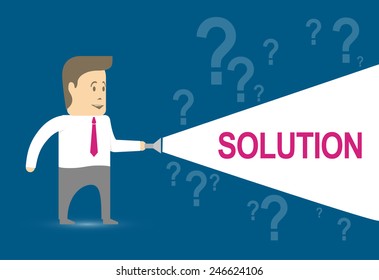 Businessman found the solution in the dark of questions