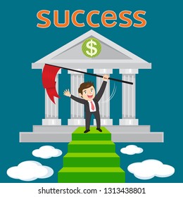 Businessman with four pillars of business success, illustration vector cartoon