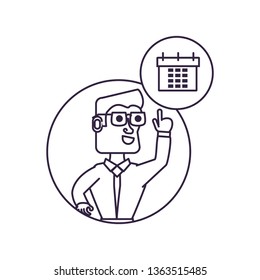 businessman in frame circular with calendar