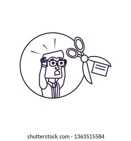 businessman in frame circular with scissors