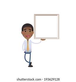 businessman with a frame over white background