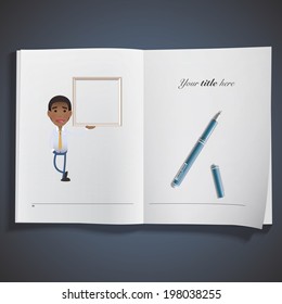 businessman with frame printed on book