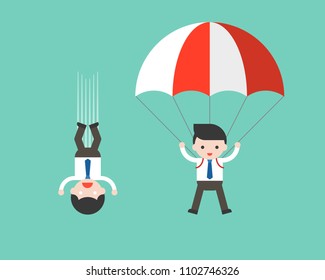 Businessman free fall from sky and Businessman using parachute, result of risk management concept