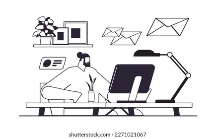 businessman freelancer sitting at workplace business man looking in computer monitor working process concept