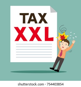 Businessman frightened with big tax, illustration vector cartoon