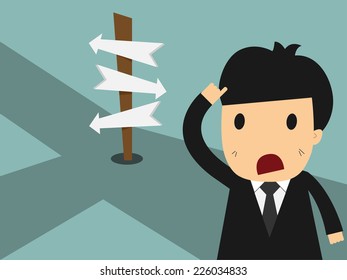 Businessman in front of a choice 