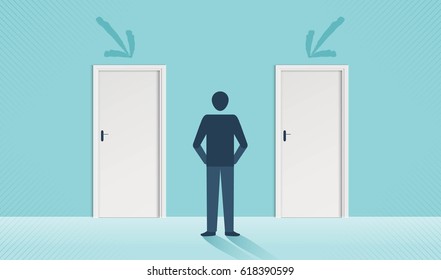 Businessman in front of a choice the door vector design.