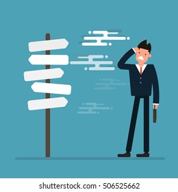 Businessman in front of a choice. Flat design.