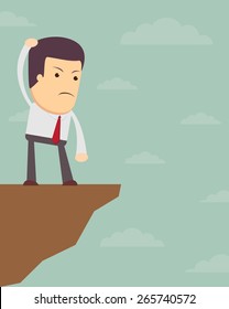 Businessman in front of a gap and looking into the empty space underneath - stock vector illustration