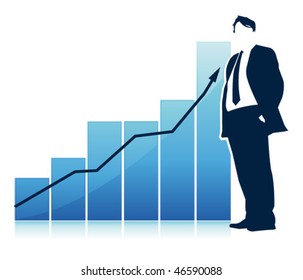 businessman in front of a statistic