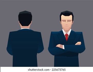 Businessman front view and back vector illustration.