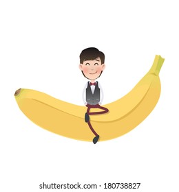 businessman with fruit banana white background, Vector design