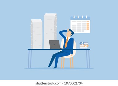 Businessman frustrated because they do a lot of work on time, Vector illustration in flat style