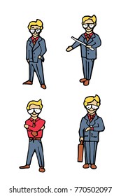 Businessman funny cartoon icons set. Naive style illustration.