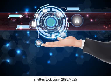 Businessman future web technology and icons on the hand.vector