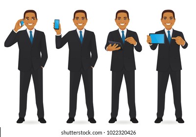 Businessman with gadgets set vector illustration isolated