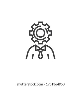 Businessman with gear head line icon. linear style sign for mobile concept and web design. Workforce management outline vector icon. Symbol, logo illustration. Vector graphics