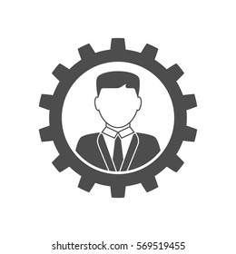 Businessman in gear icon