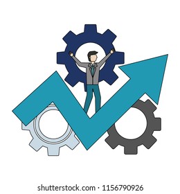 businessman with gear machine and arrow up