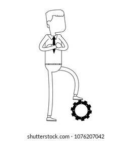 Businessman with gear on black and white colors