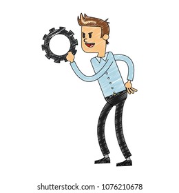 Businessman with gear scribble