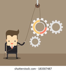 businessman with gear system , teamwork of gear system.