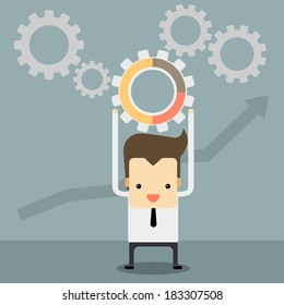businessman with gear system , teamwork of gear system.