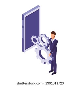 businessman with gears