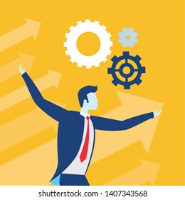 businessman gears arrow profit business success vector illustration