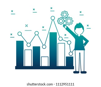 businessman with gears and business diagram financial