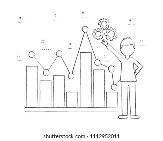 businessman with gears and business diagram financial