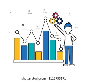businessman with gears and business diagram financial
