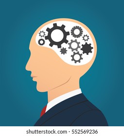 Businessman and gears icon in head vector. 