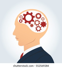 Businessman and gears icon in head vector. 