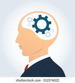 Businessman with gears icon in head vector