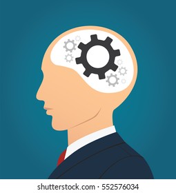 Businessman with gears icon in head vector