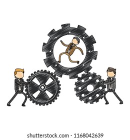 Businessman with gears scribble