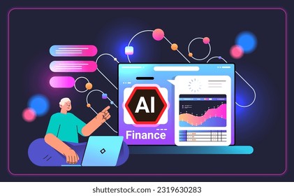 businessman generating financial report with ai helper bot data analyzing artificial intelligence technology concept