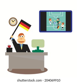 Businessman with Germany Flag in hand and TV live soccer