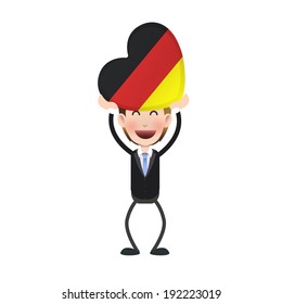 Businessman with germany flag heart over white background.