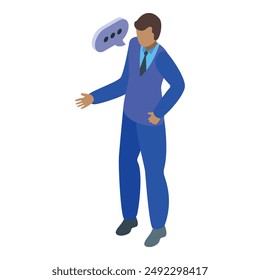 Businessman is gesturing with his hand while talking with a speech bubble above him