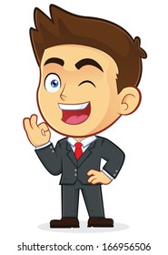 Businessman Gesturing Ok and Winking